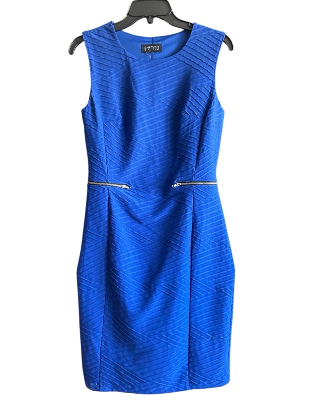 En Focus Blue Shift Dress with Zipper Accents. Size Small